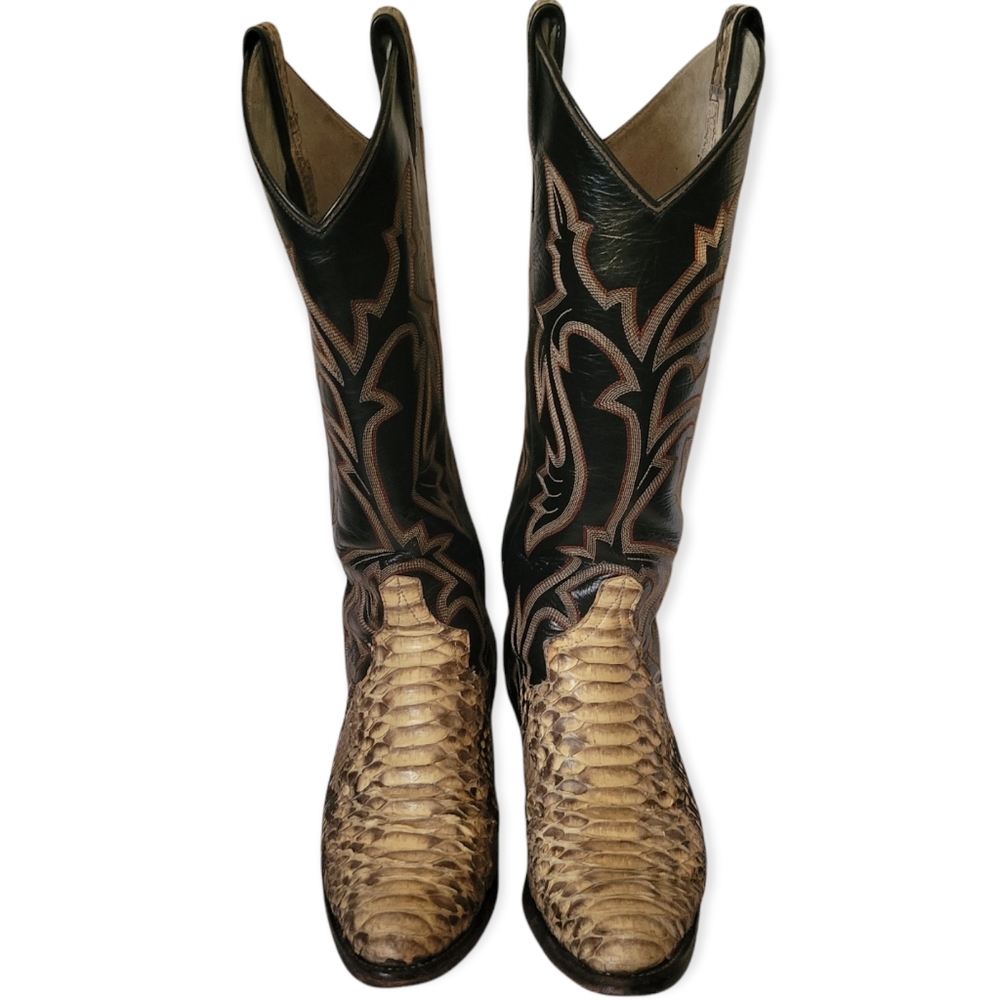 Larry Mahan Cowboy Boots Full Python Snakeskin Le… - image 1